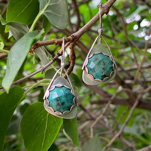 Round Chrysocolla Wing Triangle Earrings