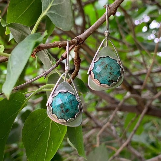 Round Chrysocolla Wing Triangle Earrings