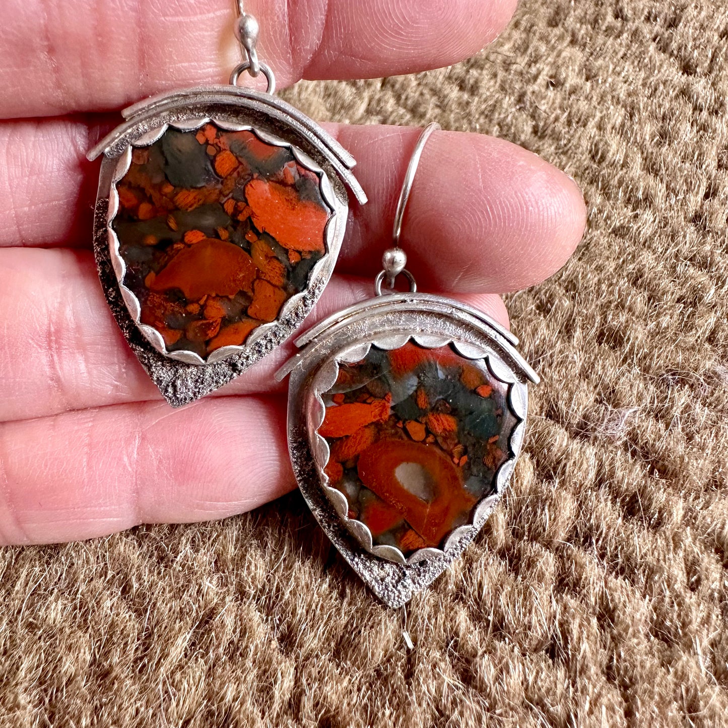 Red Brecciated Jasper Shield Earrings